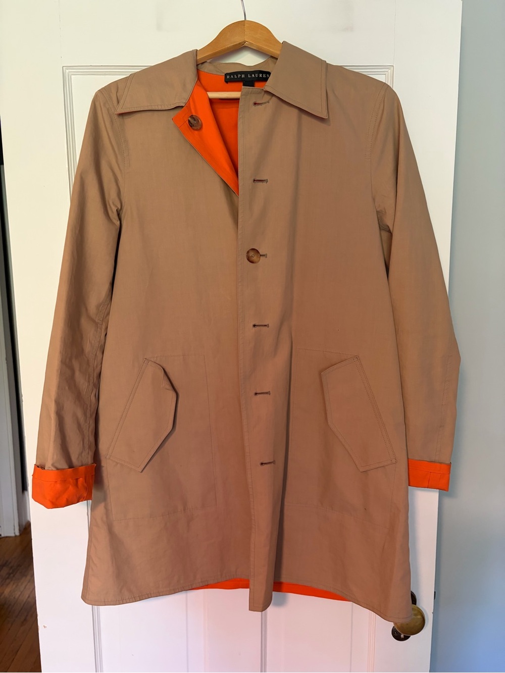 Ralph Lauren Tan Trench Coat with Orange Lining